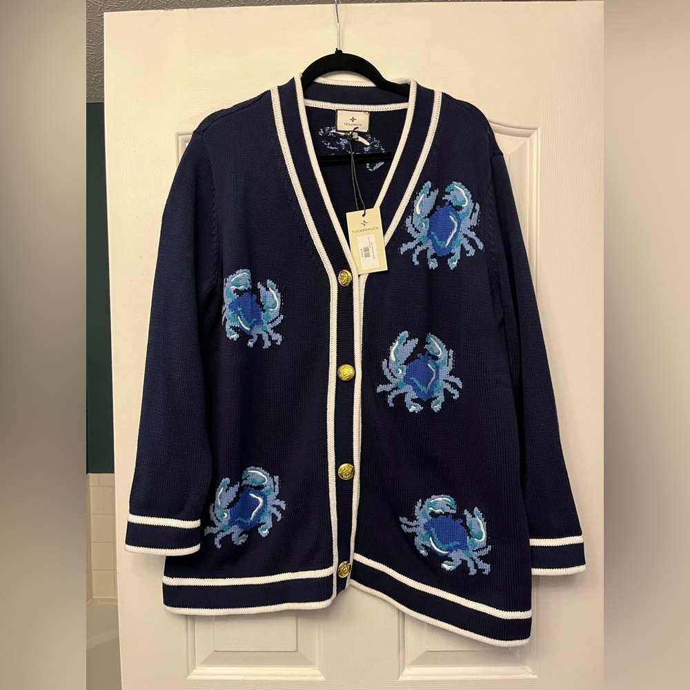 NWT Tuckernuck Navy Crab Lauren Cardigan - L